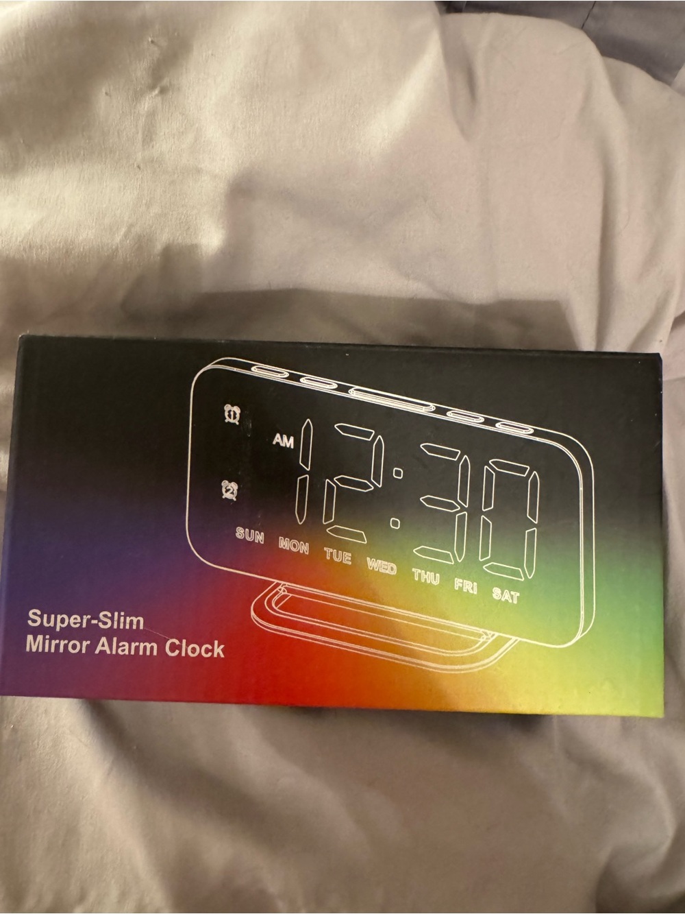 Super-Slim Mirror Alarm Clock - Black/Multicolor Box